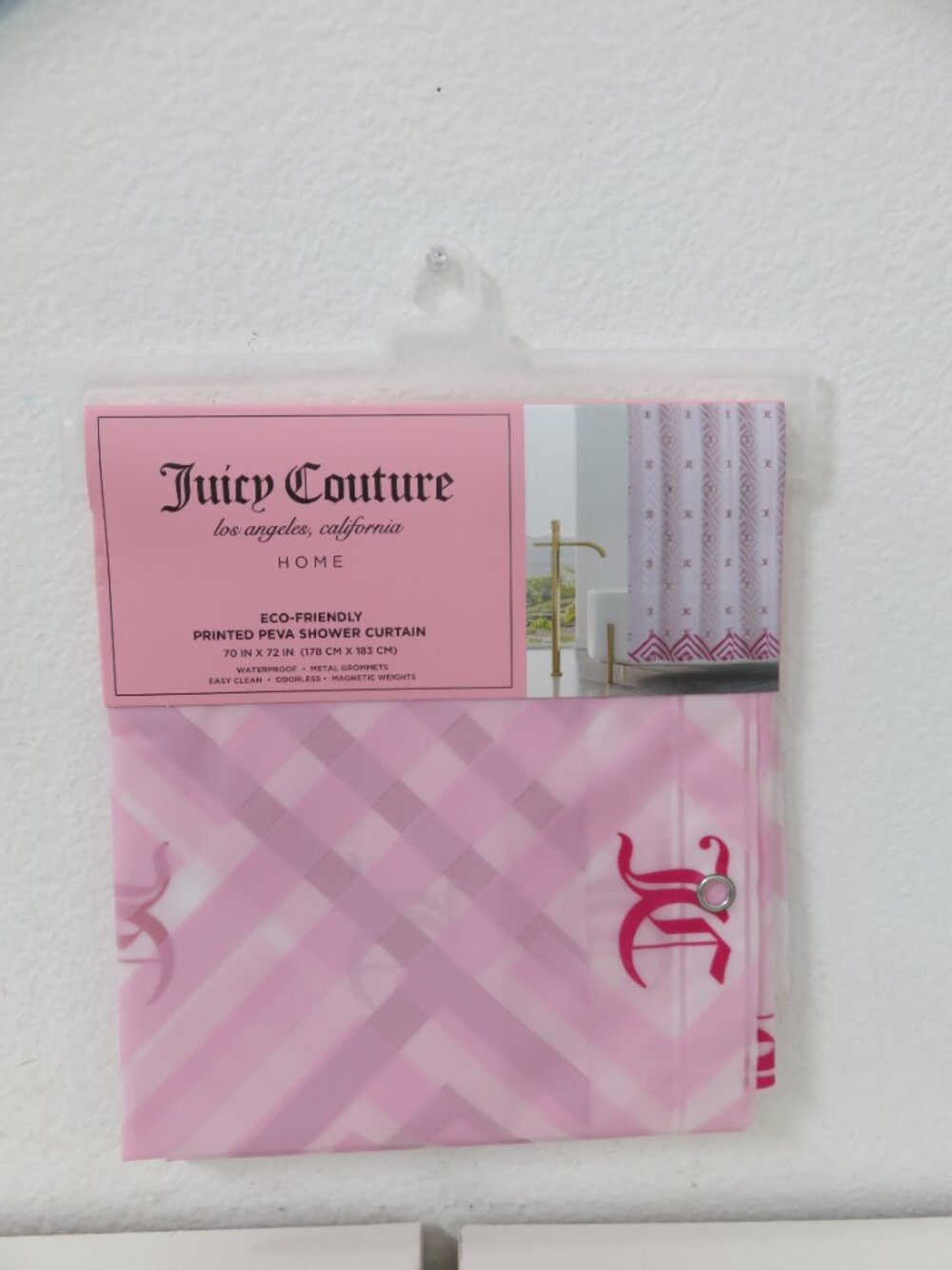 (#134) Juicy Couture PEVA Pink Crown Logo Shower Curtain Liner Bathroom 70x72"
